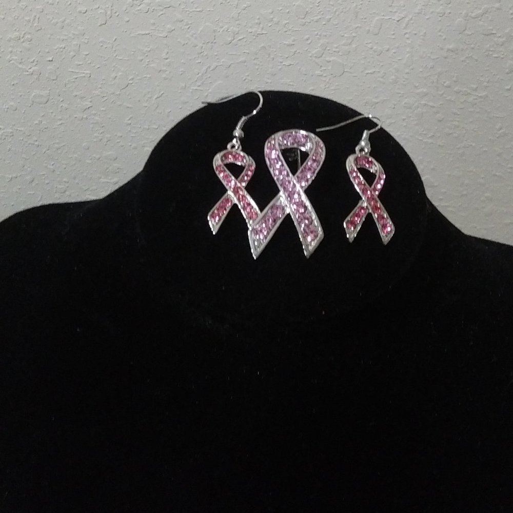 Breast Cancer Pin - Earring Set